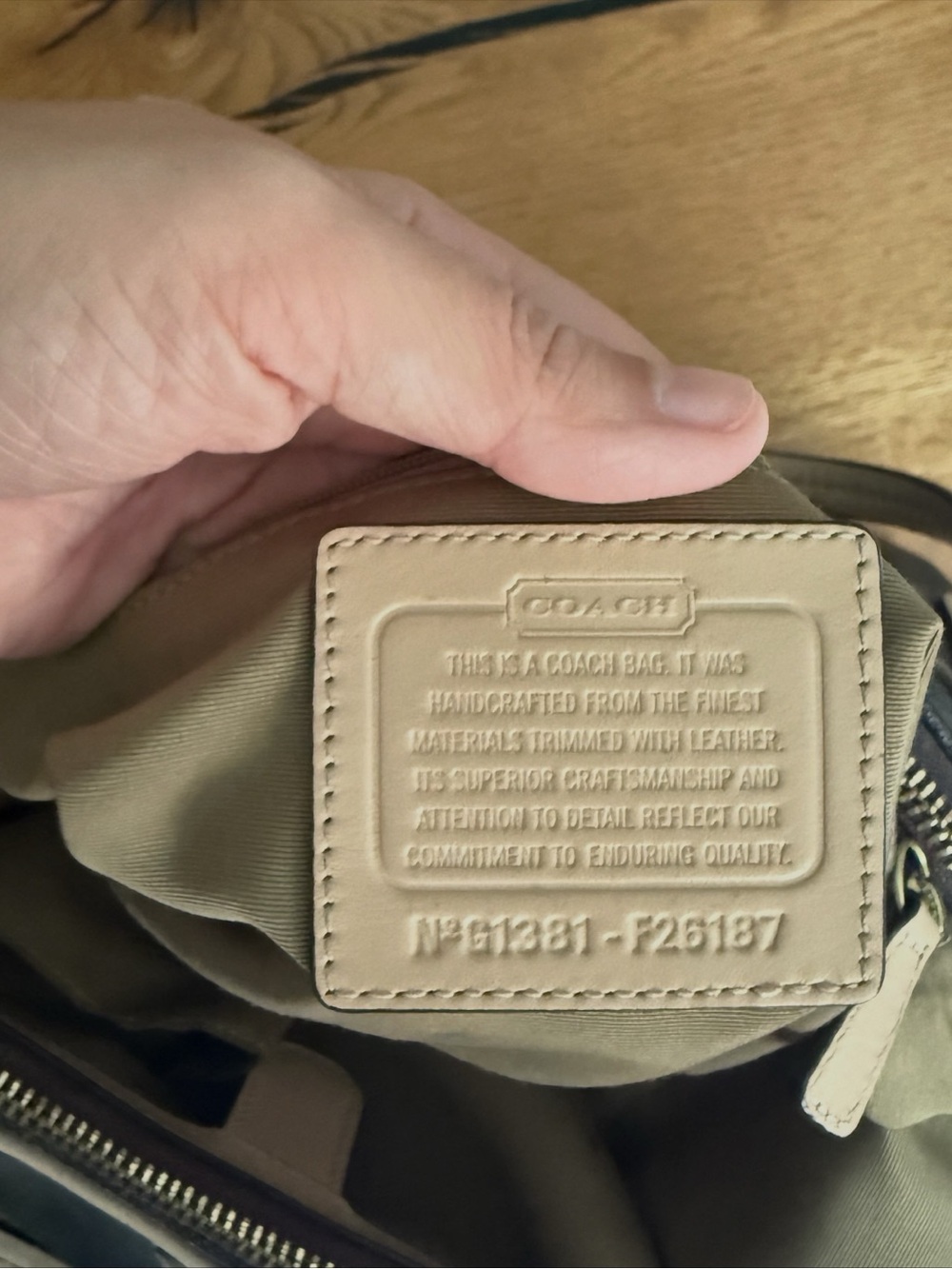 Coach Brown Signature Tote with Beige Leather Trim - Picture 4 of 5